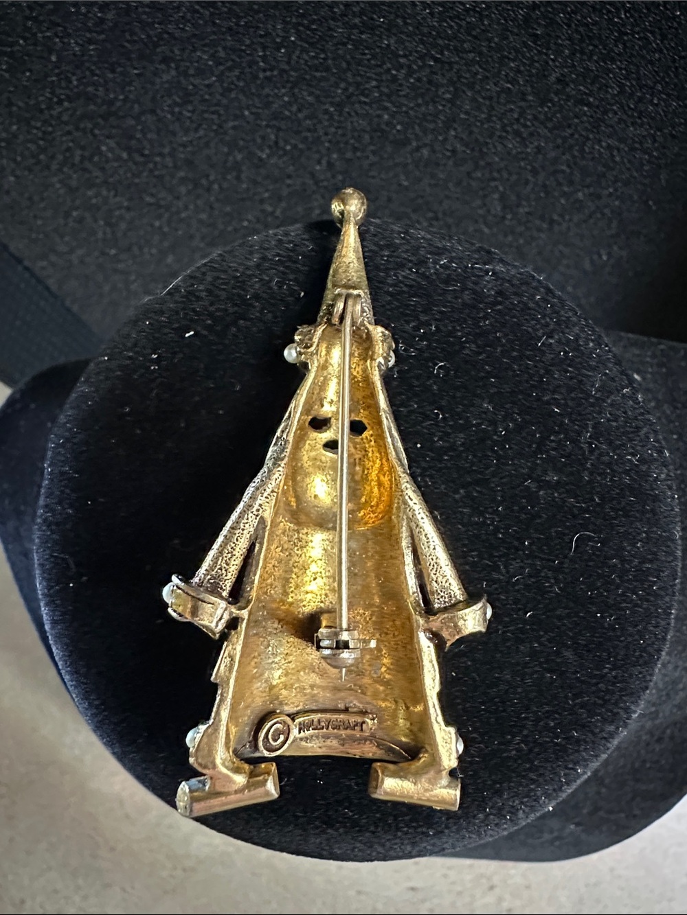 Vintage Signed Hollycraft Christmas Tree Santa Claus Brooch Pin Red Rhinestone - Picture 2 of 15
